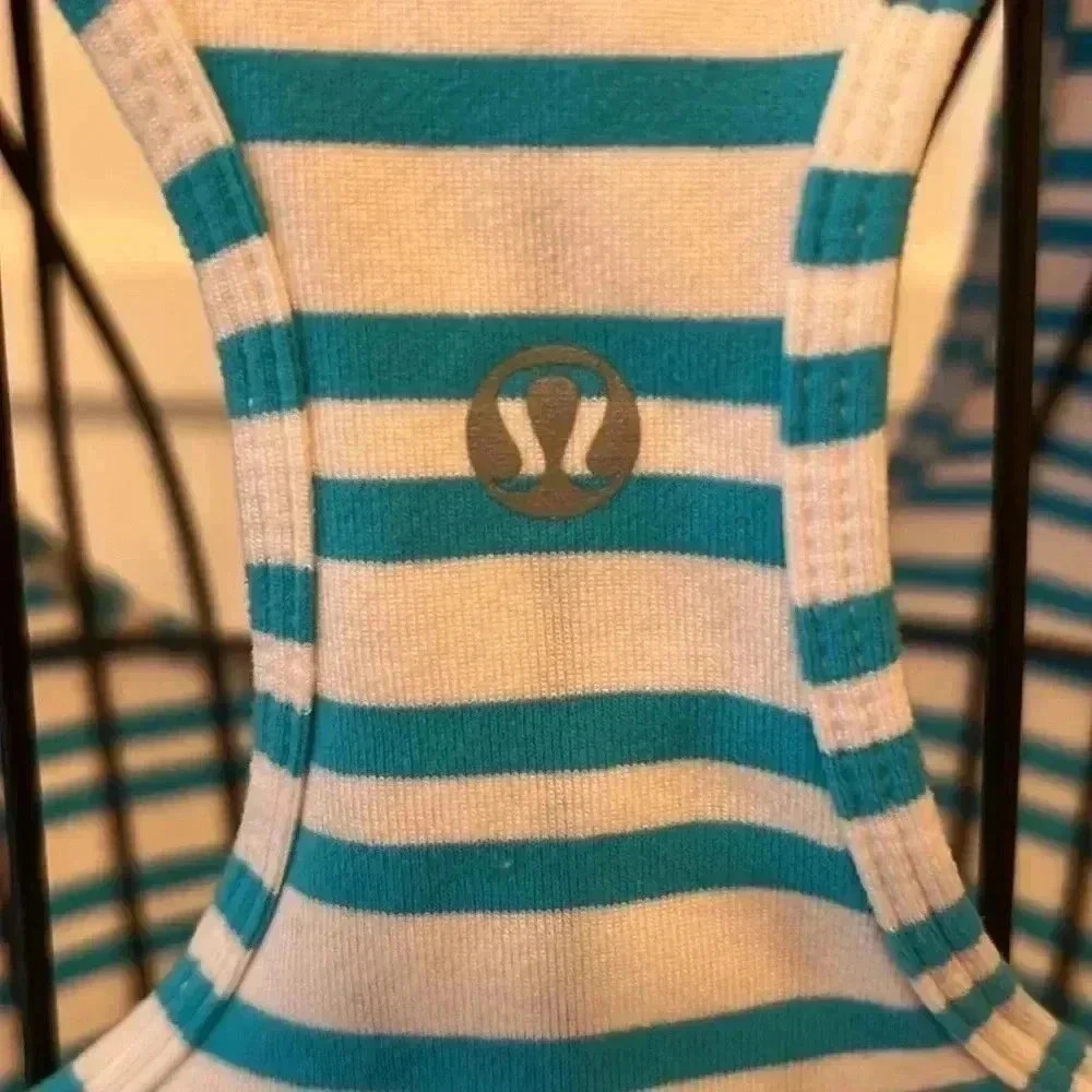 Lululemon Cool Racerback Twin Stripe Spry Blue-Sz 4 - Picture 4 of 5